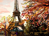 法国巴黎埃菲尔铁塔高清手绘图片